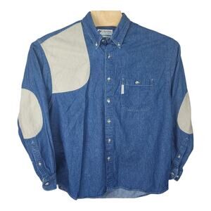 Men's Columbia Shirt Button Down Elbow Patch Jean Quilted Hunting Shooting Large